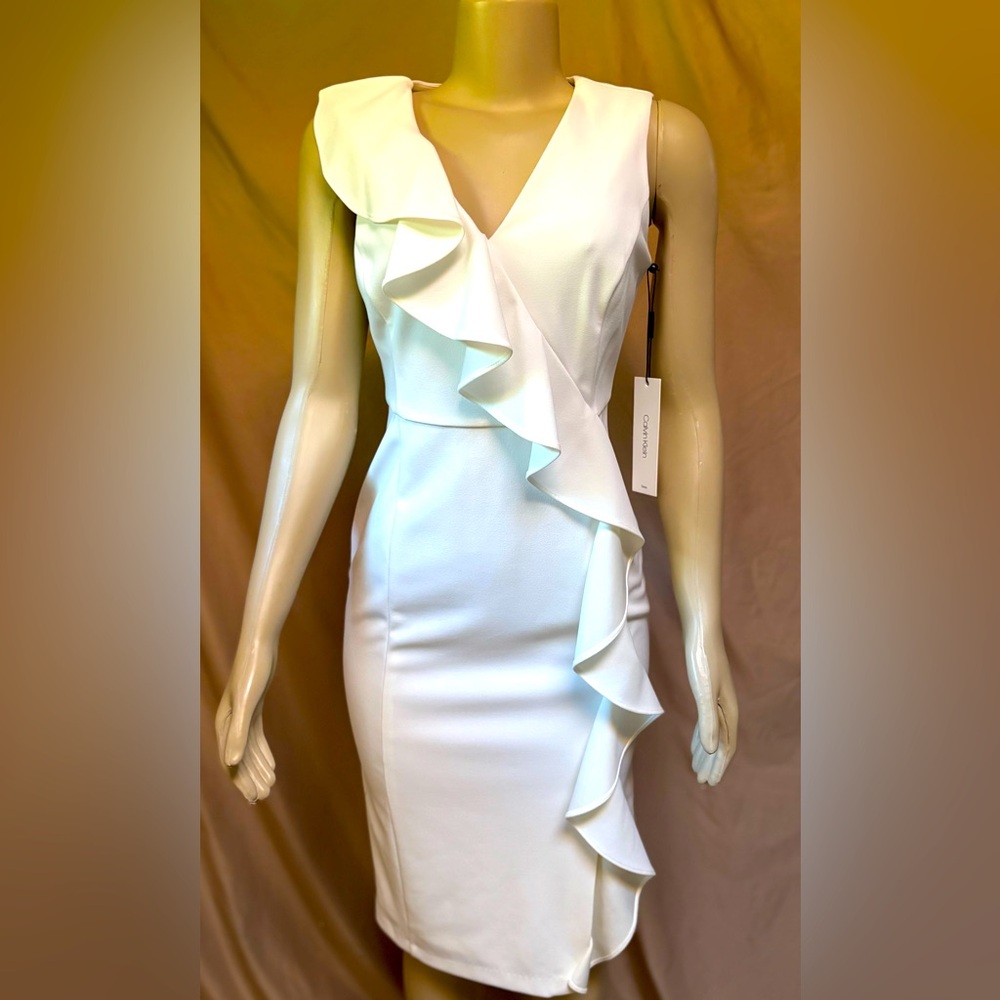Calvin Klein Off-White Ruffle Dress